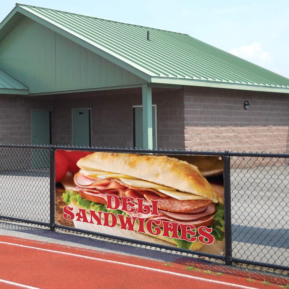 Vinyl Banner Multiple Sizes Deli Sandwiches Advertising Printing F Restaurant & Food Outdoor Weatherproof Industrial Yard Signs Red 4 Grommets 16x40Inches