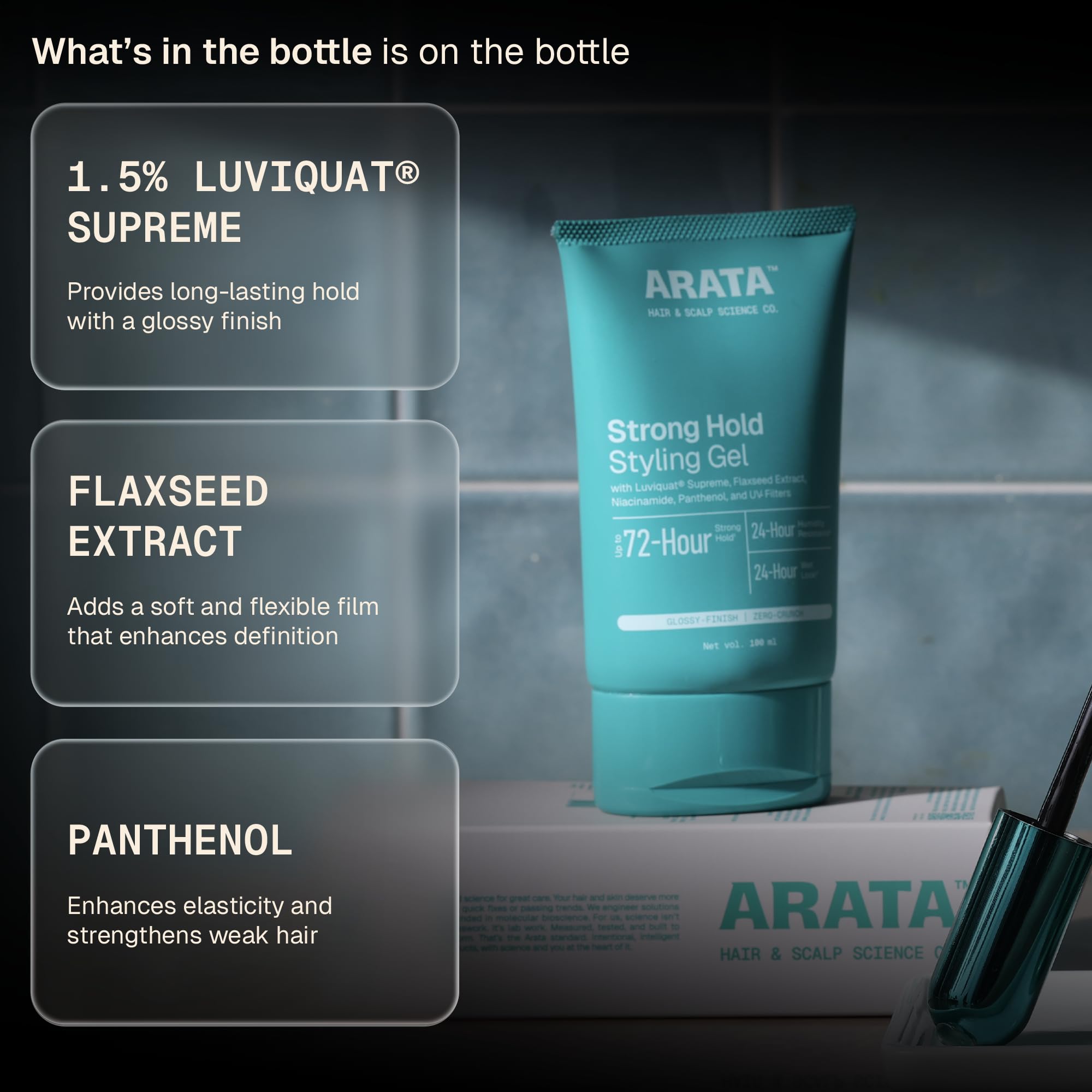 Arata Strong Hold Styling Hair Gel |With Flax Seed Extract | Sleek, Slicked Back Styles | Controls Frizzy Hair and Flyaways | SLS, Paraben & Drying Alcohol-Free 100 ml 3