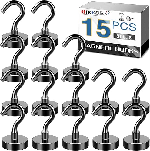 Miniatura 34 de MIKEDE Ganchos magnéticos N52 para cabinas de cruceros, ganchos magnéticos de alta potencia de 30 libras, resistentes, imanes fuertes con ganchos