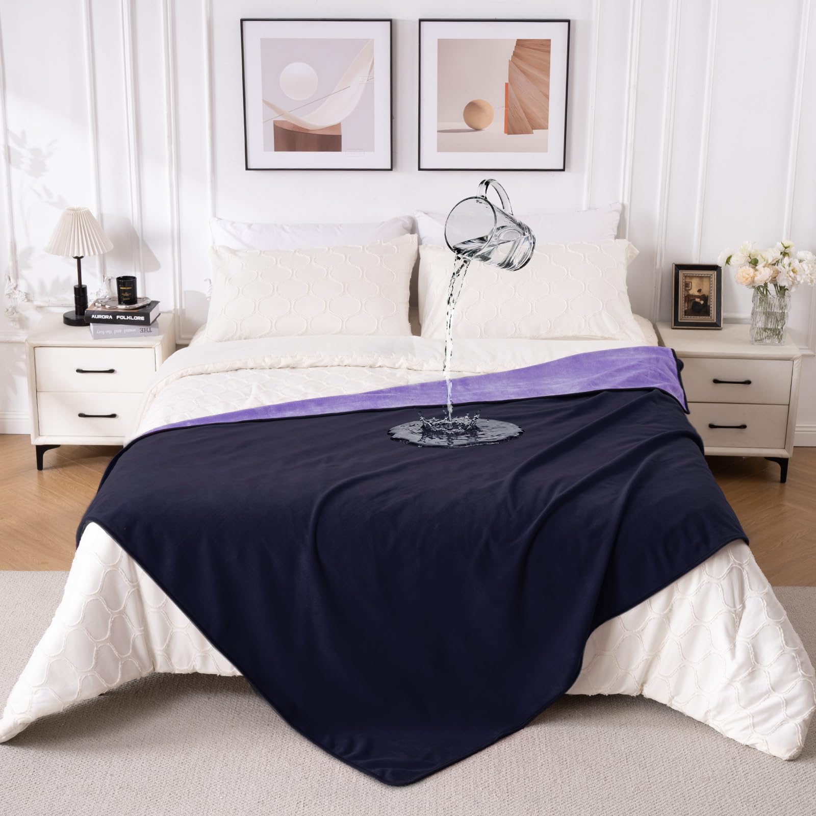 Qiyi Dark Purple/Light Purple Waterproof Blanket For Bed Couch Sofa, Washable Reversible Throw King Size, Leakproof Spill-Proof Mattress & Furniture Protector For Pets Dogs Cats, 150X200cm, Dk Purple/Lt Purple