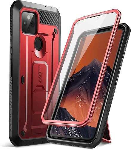SUPCASE Unicorn Beetle Pro Series Full-Body Rugged Holster Case with Built-in Screen Protector for 6.2-Inch Google Pixel 4A 5G (2020), Metallic Red