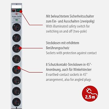 Brennenstuhl Super-Solid surge protection 13.500 A 8Li Priz Gümüş
