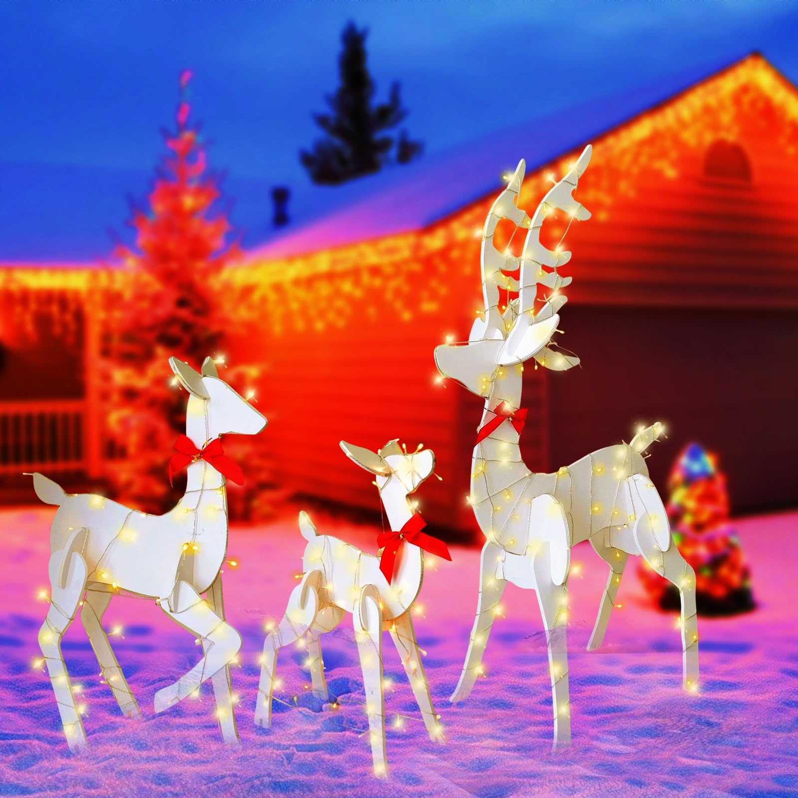 Juego de 3 piezas de decoración de Navidad de renos iluminados grandes, juego de ciervos de Navidad para exteriores, juego de ciervos iluminados para decoración de patio, decoración de césped al aire