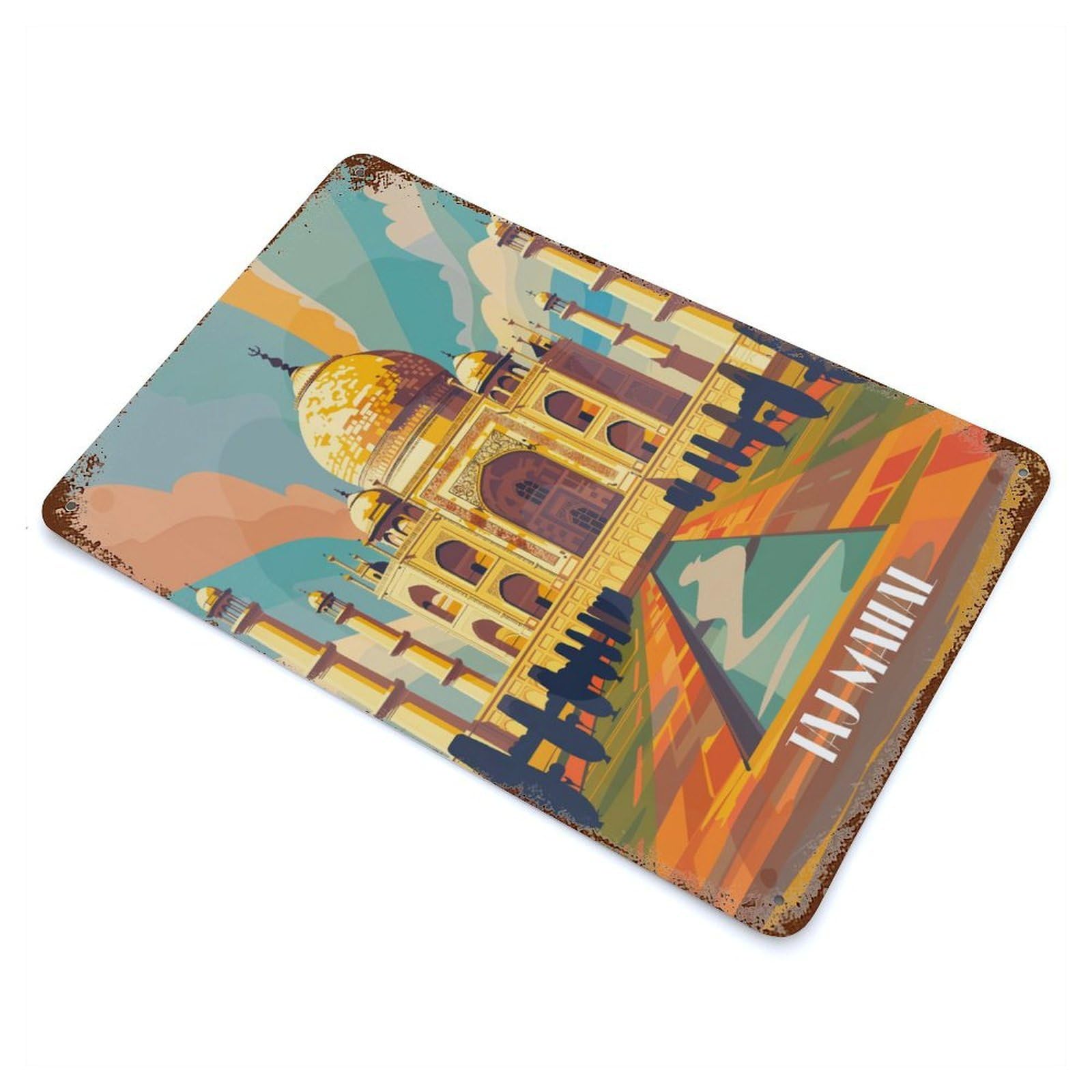 Garage Style Majestic Taj Mahal Distressed Metal Wall Sign 11.8"x7.9", Vintage Wall Decor for Bar And Workshop