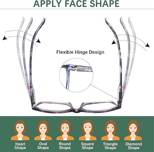 Miniatura 4 de COJWIS Paquete de 5 lentes de lectura para mujeres y hombres, bloqueo de luz azul, para lectura frente a la computadora con bisagra de resorte,