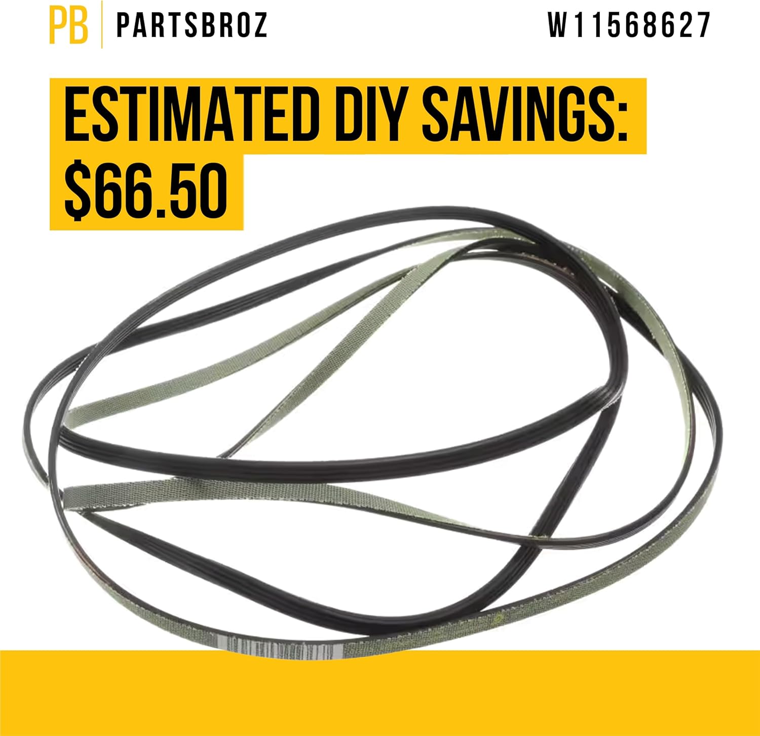 PartsBroz W11568627 Dryer Drum Belt - Compatible with Whirlpool Kenmore - Replaces AP7175918 W10577771 PS16660508 Ultra Durable Replacement