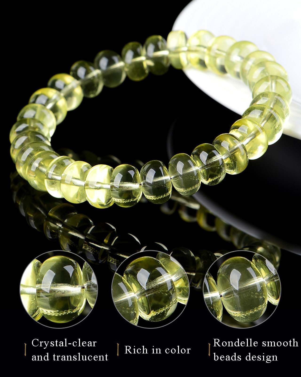 Bracciale con Perline Lisce e rondelle Elasticizzate in citrino