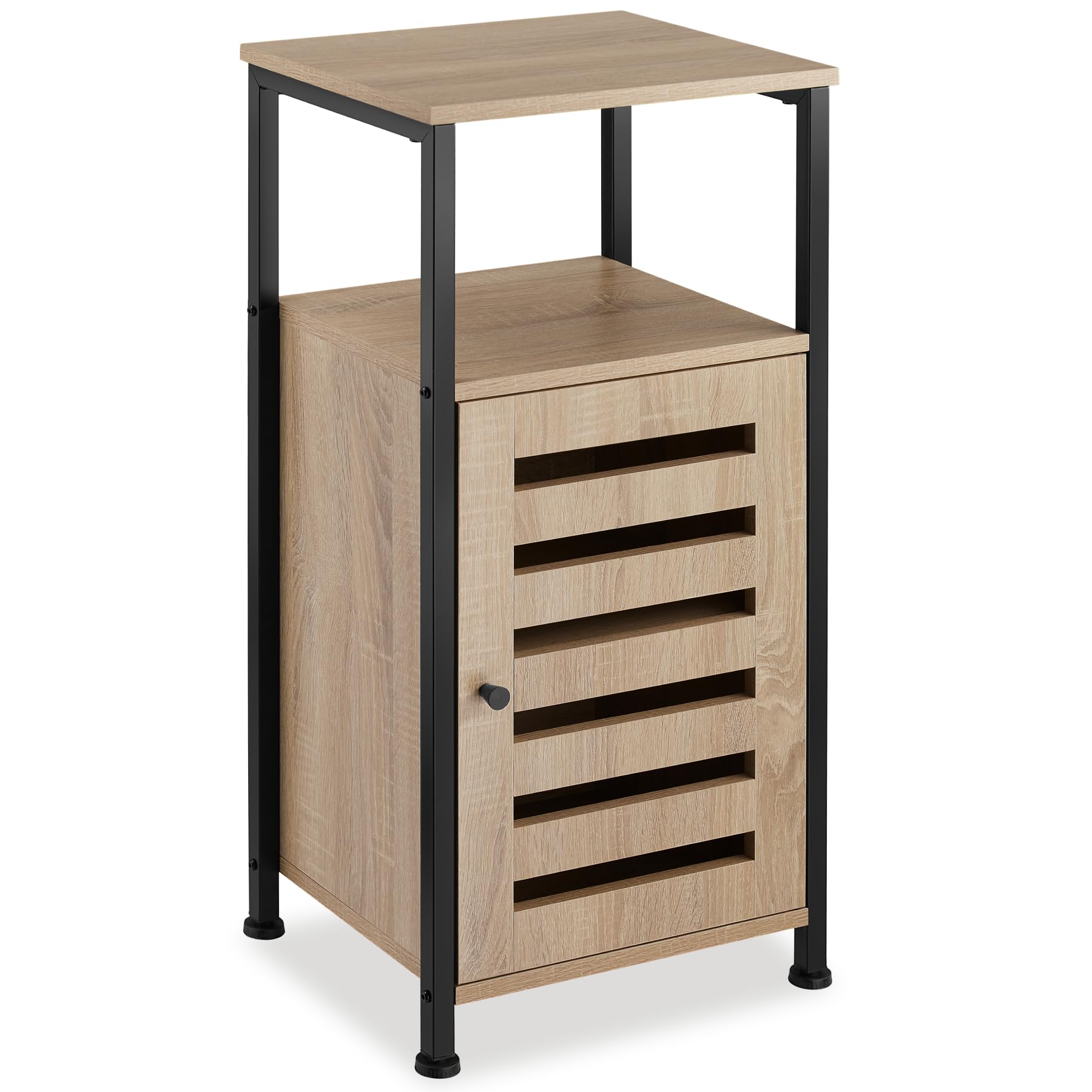 tectake® Mesa Auxiliar Salon Estilo Industrial 2 Estantes y Puerta, Mesita de Noche, Decoracion Hogar, Mesitas de Noche, Mesita Auxiliar - 31,5 x 38,5 x 81 cm Madera Industrial Clara, Roble Sonoma