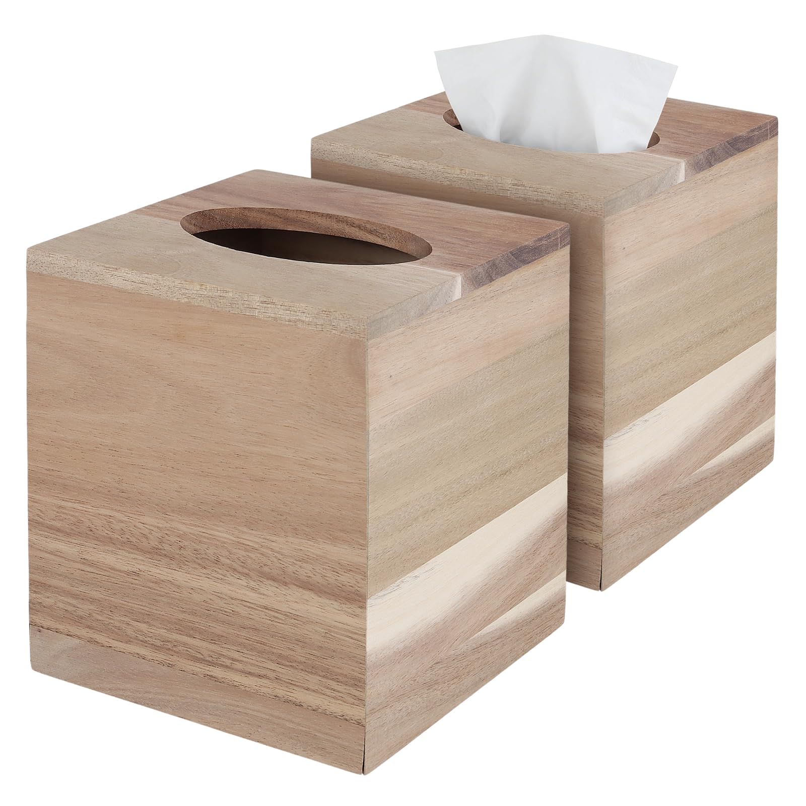 SINJEUN Taschentuchbox aus Holz, mit ausziehbarem Boden, dekorative Taschentuchboxen für Badezimmer, Schlafzimmer, Esstisch, Büro, 2 Stück
