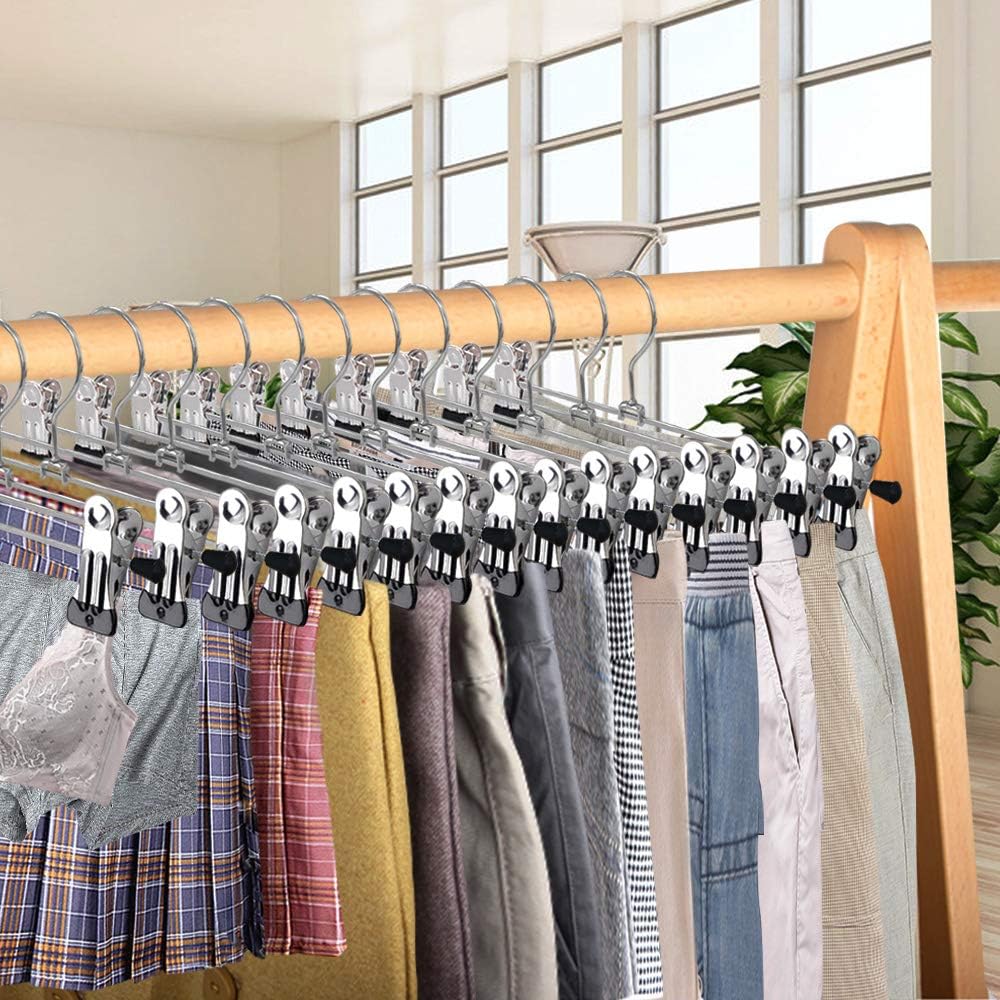NORTHERN BROTHERS Hosen-Kleiderbügel mit Clips, strapazierfähig, 50 Stück, verstellbare Hosenbügel, Rock-Kleiderbügel mit Clips, platzsparende Kleiderbügel für Jeans