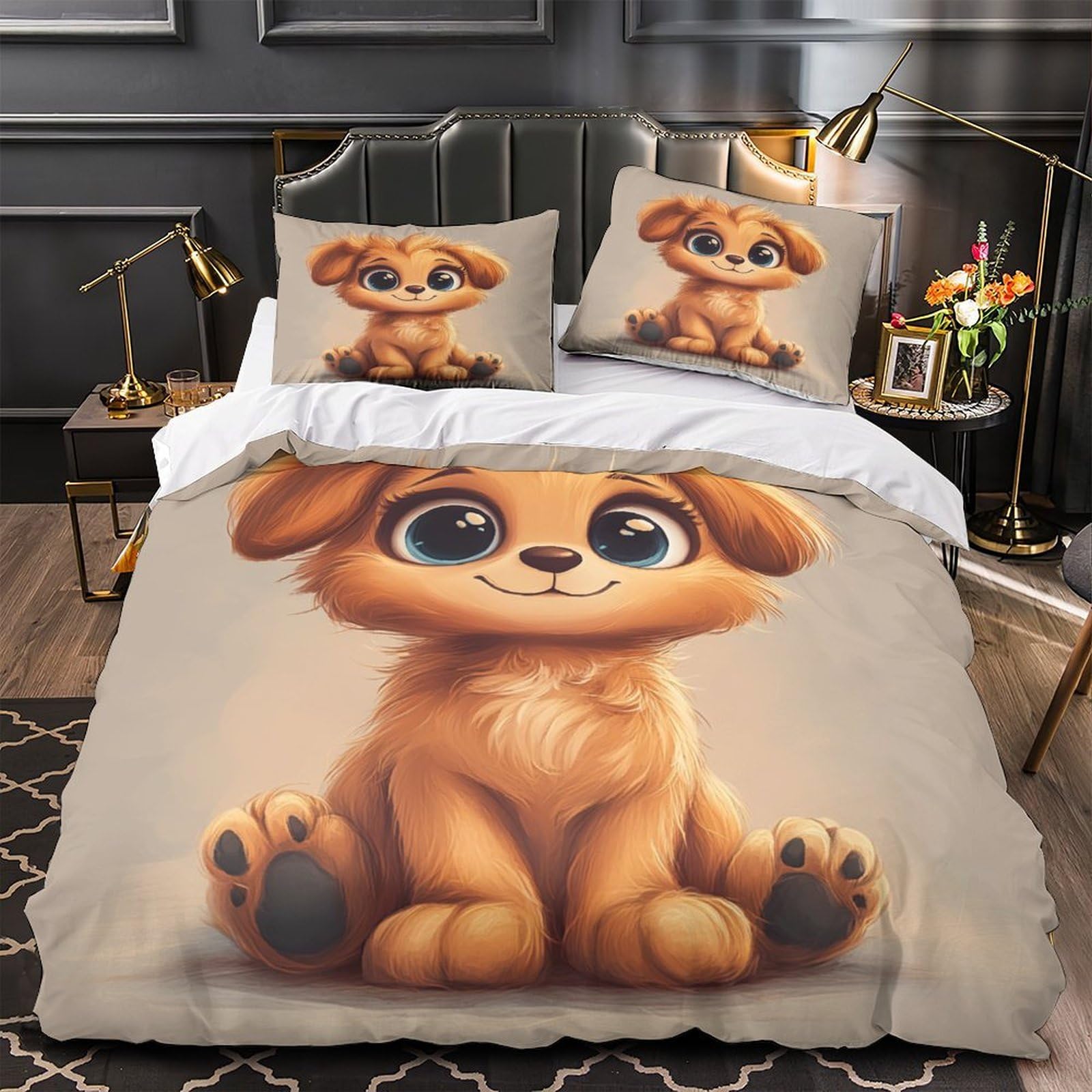 Parure de lit chiot mignon en microfibre housse de couette 135x200cm