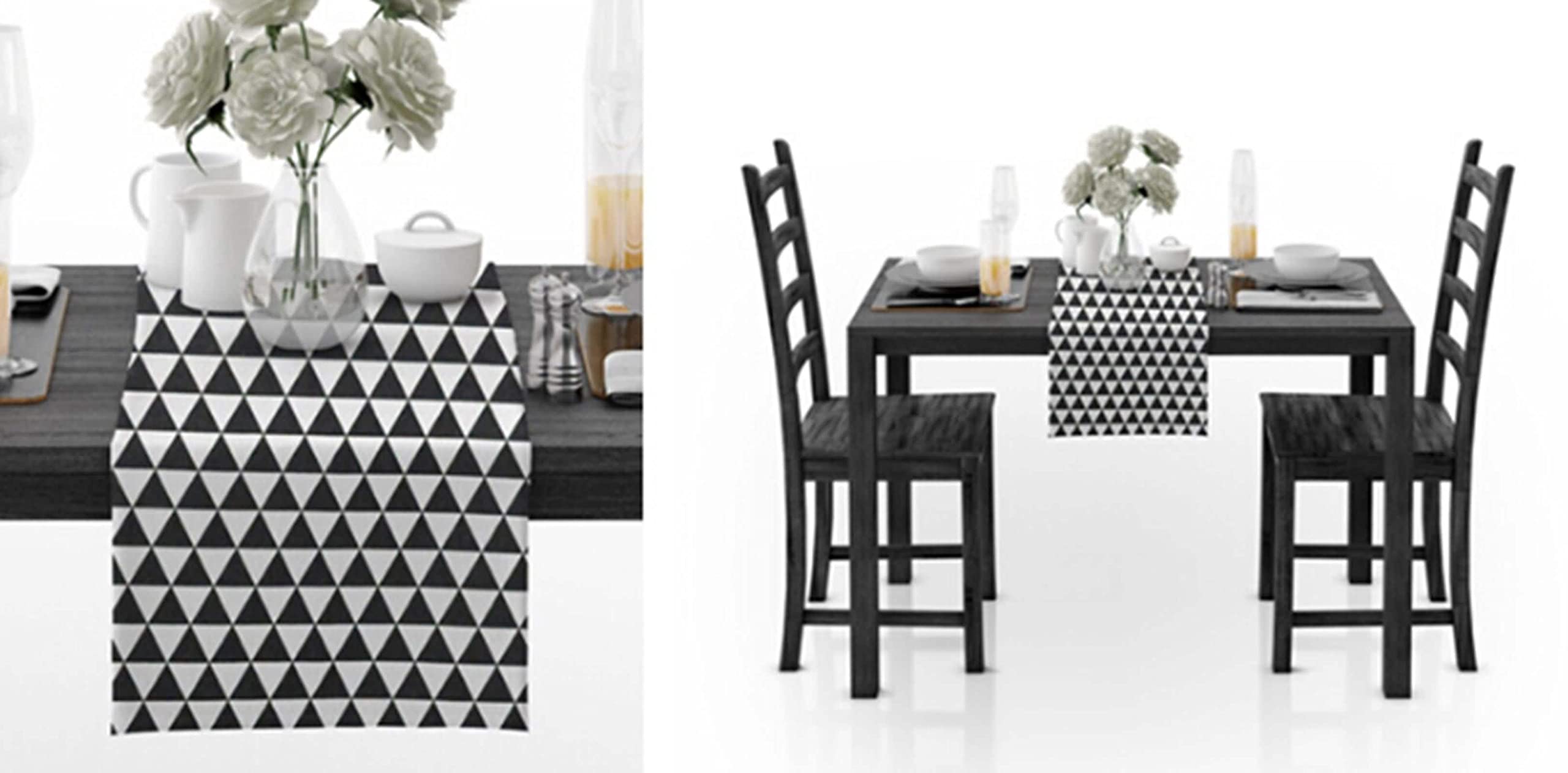 Table Runner Black, Tischläufer Modern Herbst Weiß 30x220CM Dreiecksmuster Baumwolle Tischdeko Wohnzimmer Küche Geburtstage Hochzeiten
