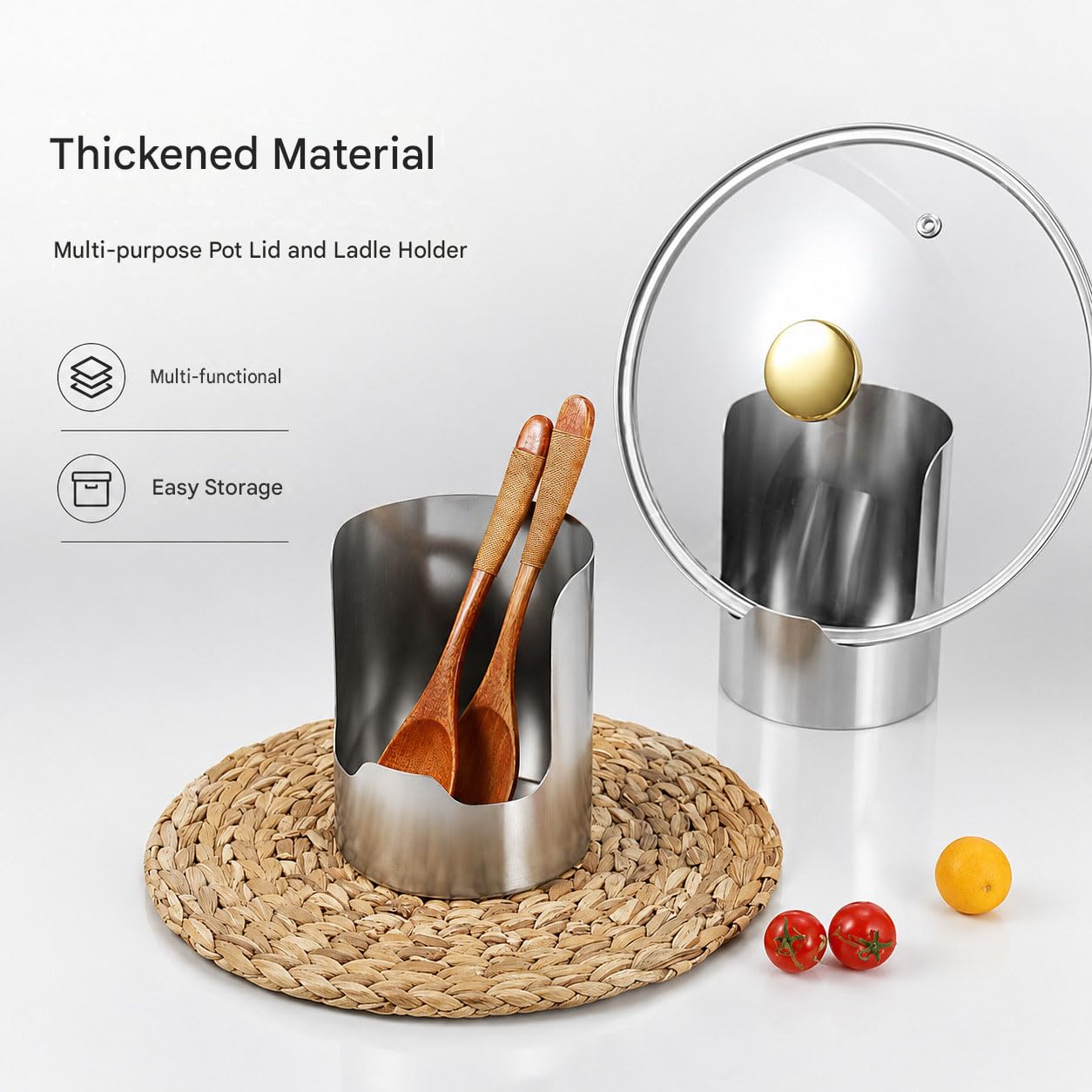 Portautensili da cucina multifunzione, in acciaio inox ispessito, organizer per cucchiai, spatole, coperchi per pentole, taglieri, scaffale verticale salvaspazio per utensili da cucina (3)
