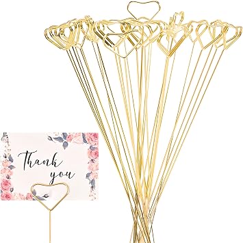 30pcs Metal Floral Place Card Holder,Heart Shape Photo Memo Table Number Holder Flower Pick Clips for Floral Arrangemen Wedding Birthday Office