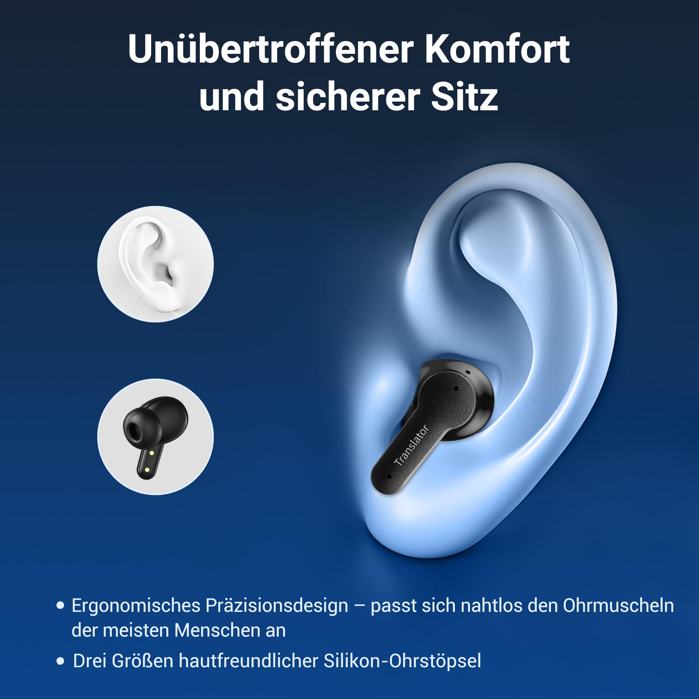 Anfier M3 KI Übersetzer Kopfhörer 144 Online Sprachen & Akzente Echtzeit Sprachübersetzer, 3-in-1 Two-Way AI Translator Earbuds 4 Modi mit App for iOS Android, Kopfhörer Übersetzer Wirtschaft Schwarz