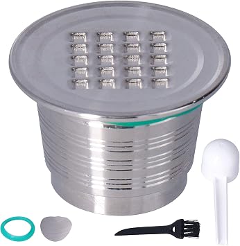 50mL Stainless Steel Reusable Coffee Capsule Filter, Compatible with Coffee Machines, Washable Eco - Friendly Coffee Pod for Home Kitchen and Cafes Square hole [with spoon, brush, sealing ring]