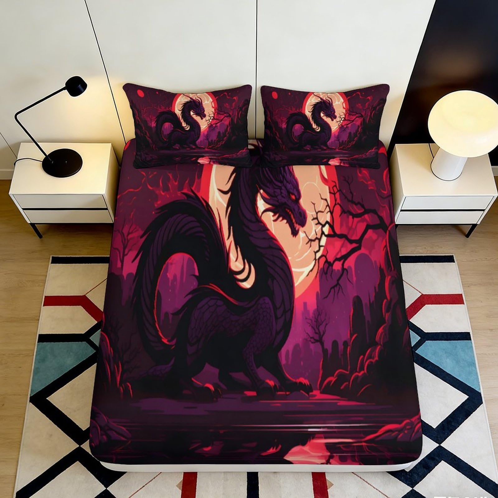 3D Printed Dark Dragon Fitted Sheet Microfiber Soft Bedroom Decor Shadow Forest Mattress Cover Protection 90x200x25cm