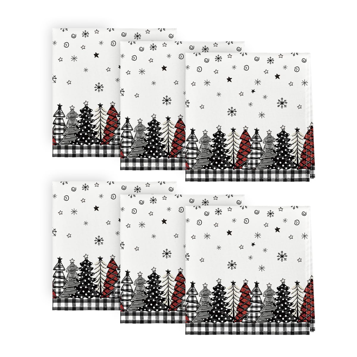 Horaldaily Christmas Cloth Napkin 18 x 18 Inch, Christmas Trees Buffalo Plaid Black Party Dinner Decoration Washable Napkins Set of 6