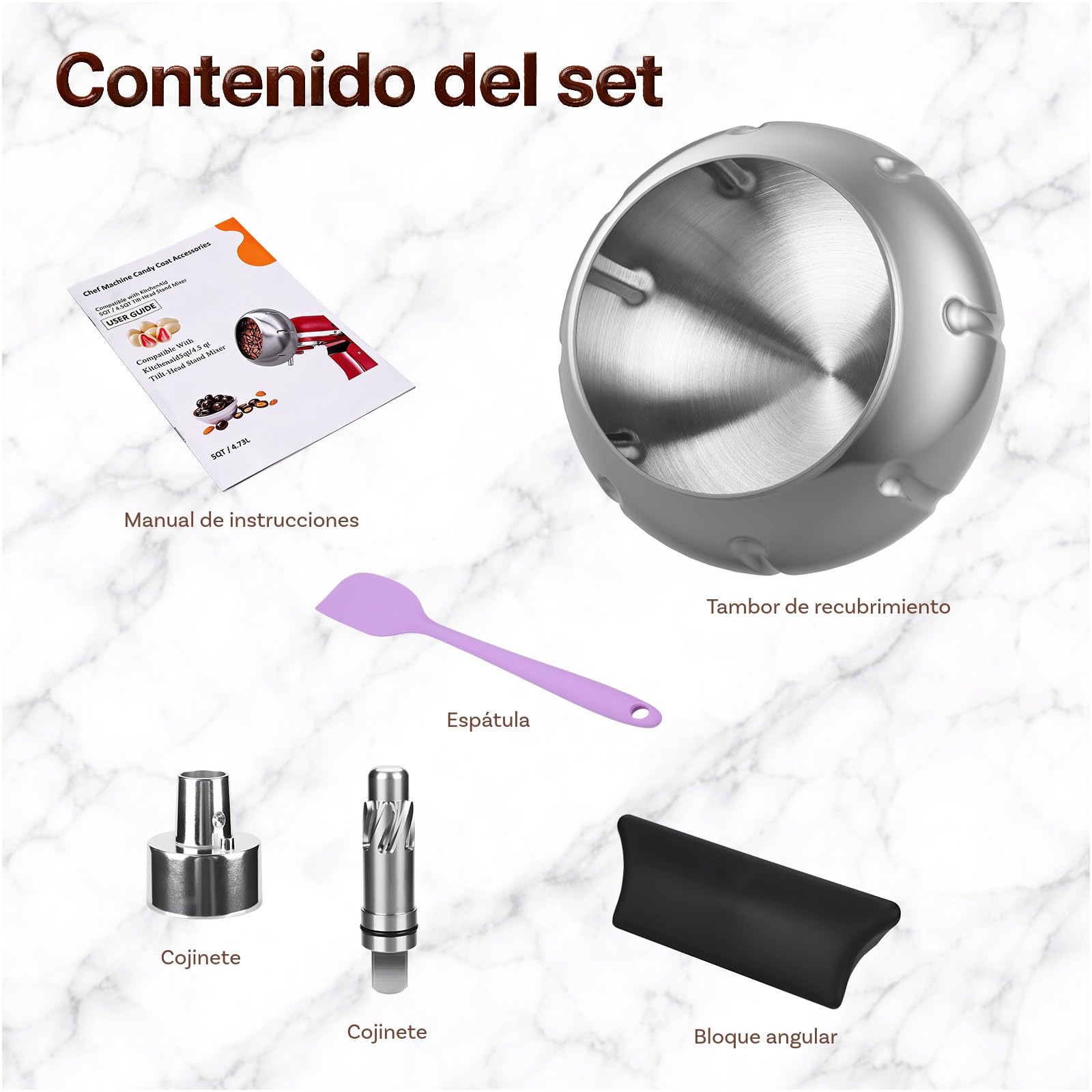 Máquina Recubridora Acero Inoxidable para KitchenAid 4.5QT & 5QT Cuartos Tilt-Head Batidoras de MMOBIEL – Accesorio de Máquina de Recubrimiento para Nueces, Chocolate, Fruta Liofilizada & Aperitivos