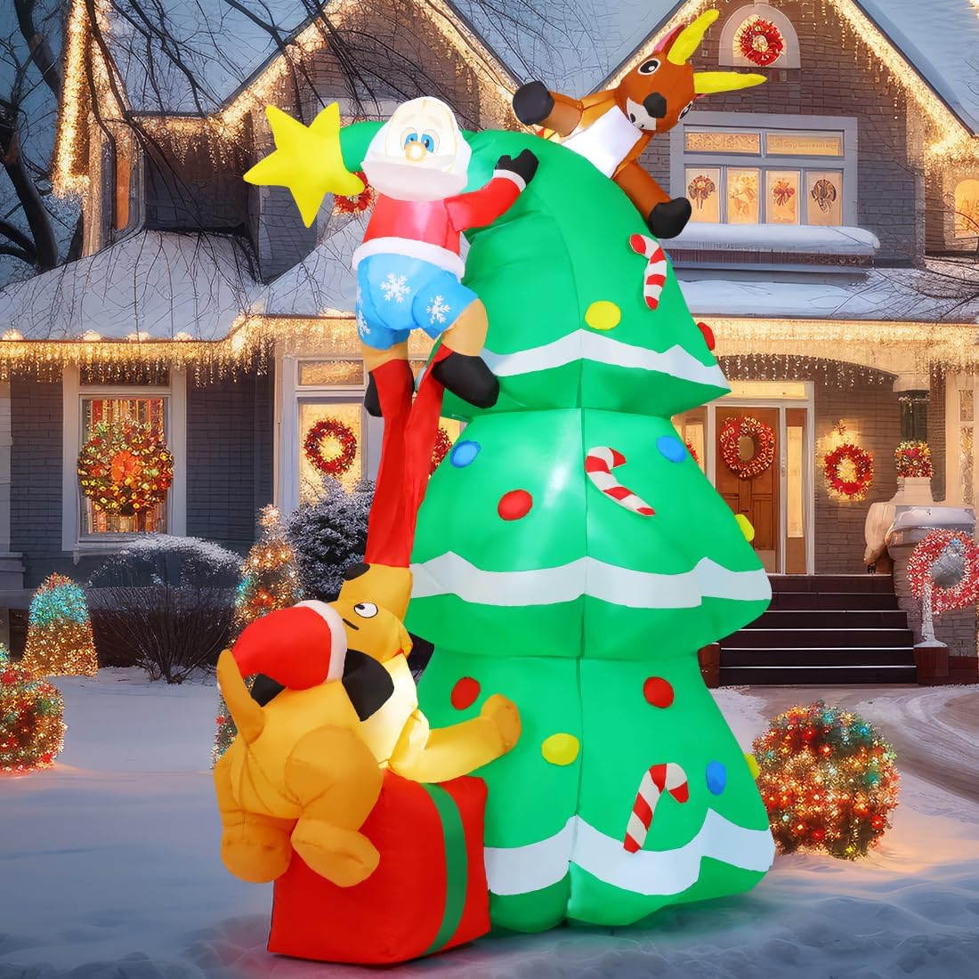 COMIN 7.3FT Christmas Inflatables Outdoor Decorations Blow Up Santa Claus Reindeer Dog Christmas Tree Inflatable with Built-in LEDs for Christmas Indoor Outdoor Yard Lawn Garden Decorations