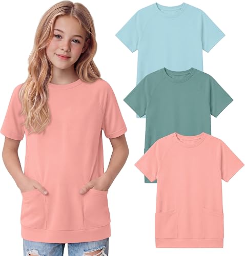 Oakgarden 3 Pack Girls Pocket Tunic Tees, 3-Color, 11-12 Yea