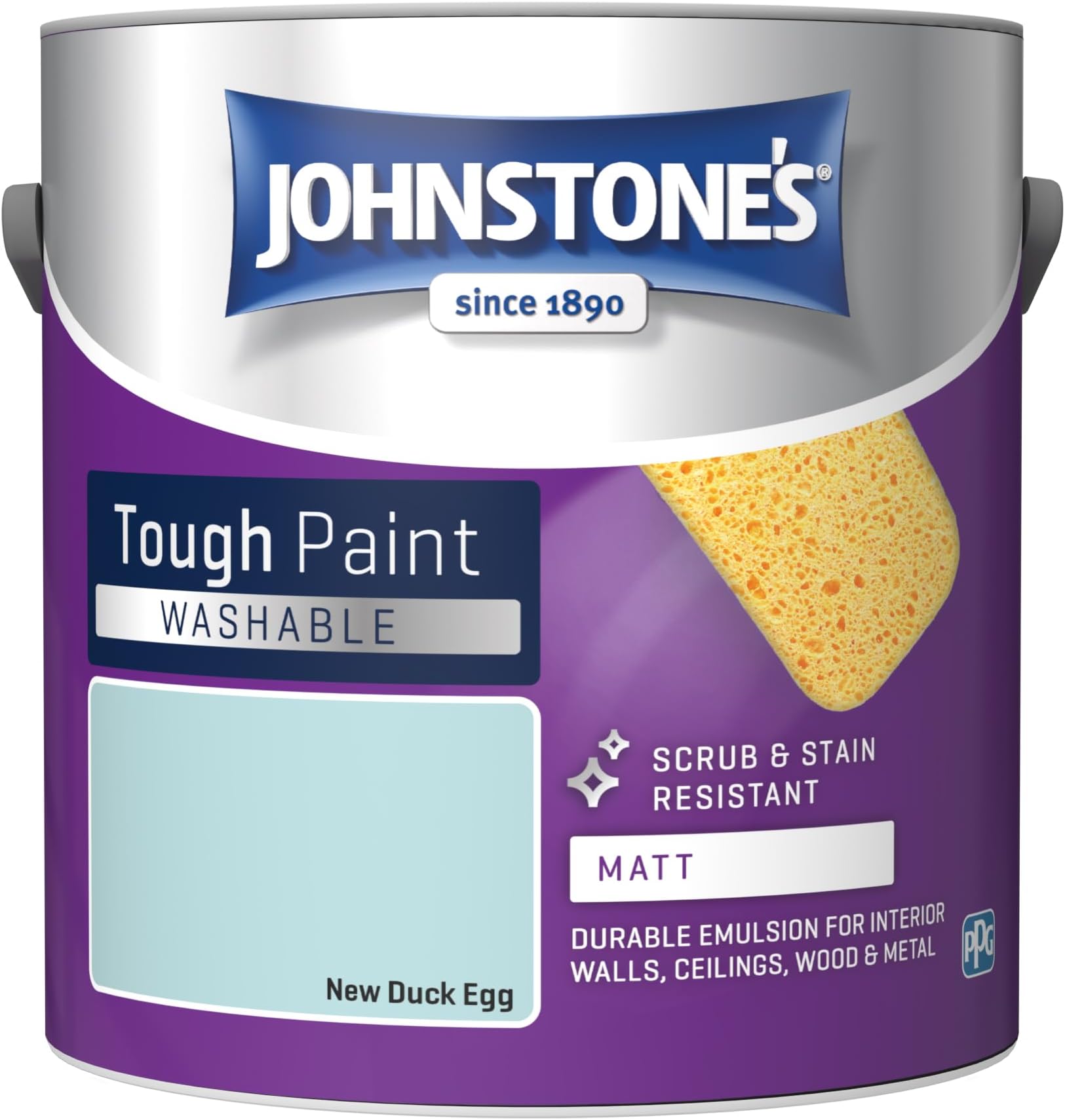 Johnstone's - Washable Paint - New Duck Egg - Matt Finish - Emulsion Paint - Highly Durable - Stain Resistant - Non Toxic & Low Odour - 12m2 Coverage per Litre - 2.5L