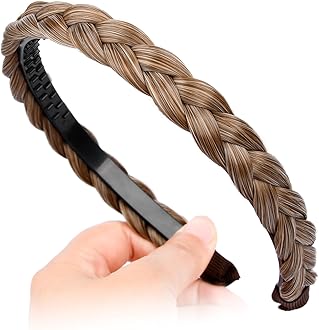 DIGUAN Width 0.6 inches Narrow Synthetic Hair Plaited Headband Braid With Teeth Hair Band Accessories for Women Girl (Caramel Blonde)