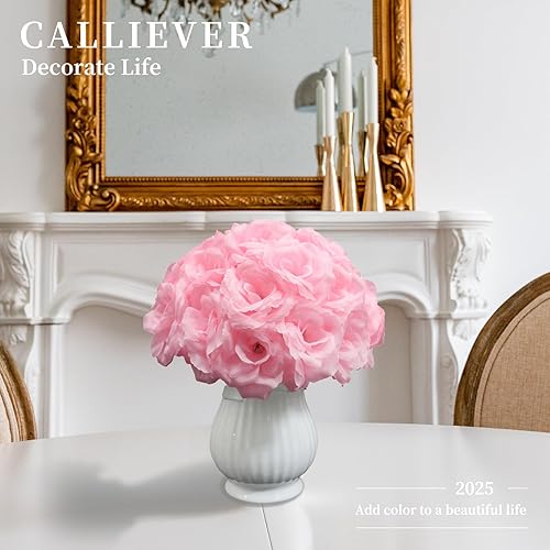 Miniatura 7 de Eternal Blossom 50 flores de rosas rosas, flores artificiales con tallo, ramo de rosas para decoración, flores falsas de seda de 3 pulgadas para