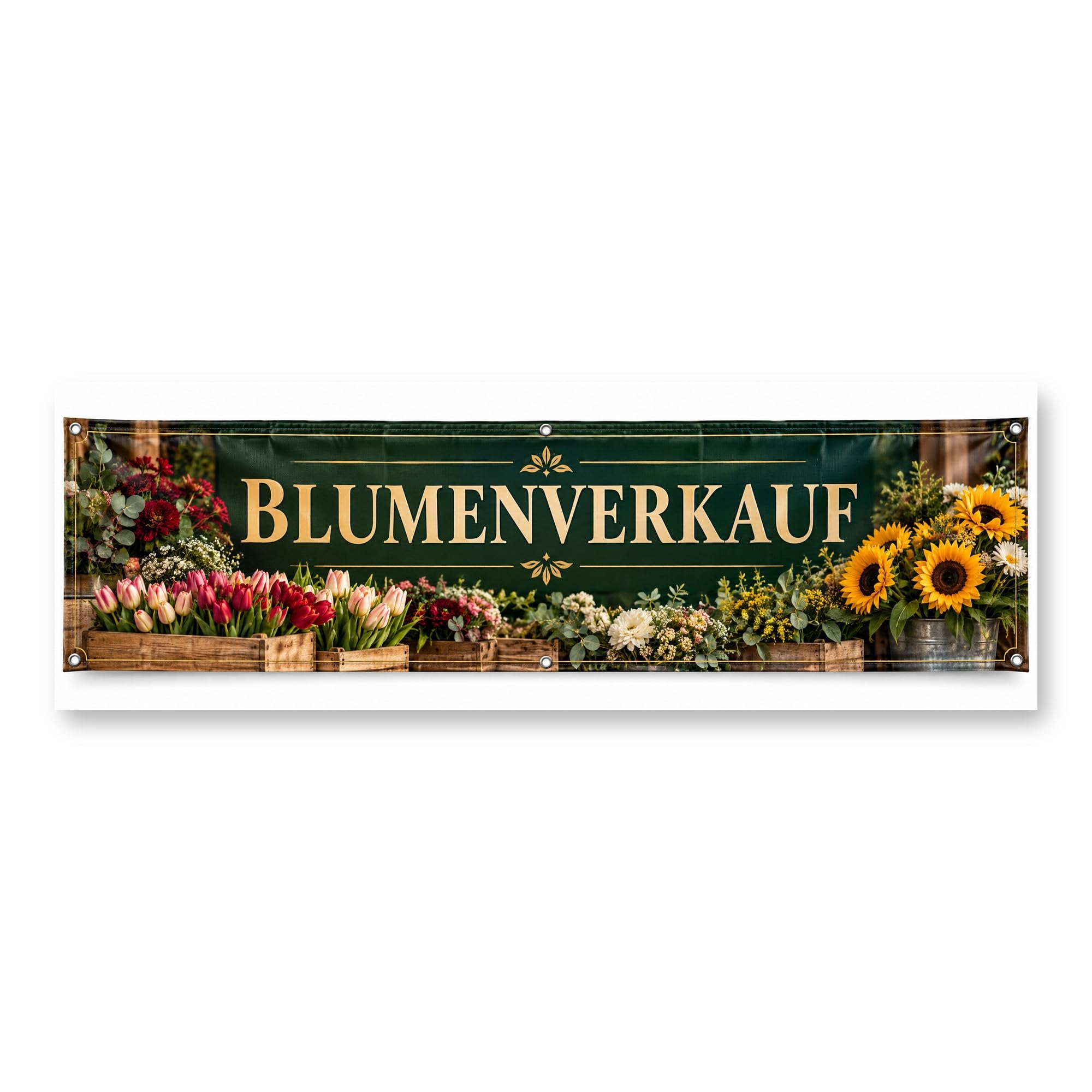 Blumenverkauf - Werbeplane 200x100 cm - 510 g PVC Banner Plane für Innen und Außen - wetterfest für Außenwerbung Innenbereich Geschäft Marktstand Veranstaltung Gastronomie