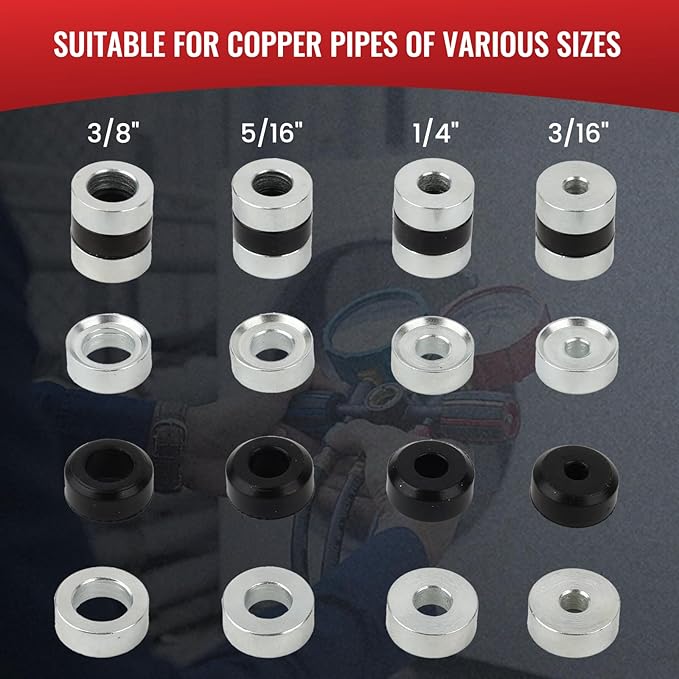 Kit Adaptador para Tubos de Proceso 3/16", 1/4", 5/16", 3/8" Cobre, Herramienta HVAC miniatura 5