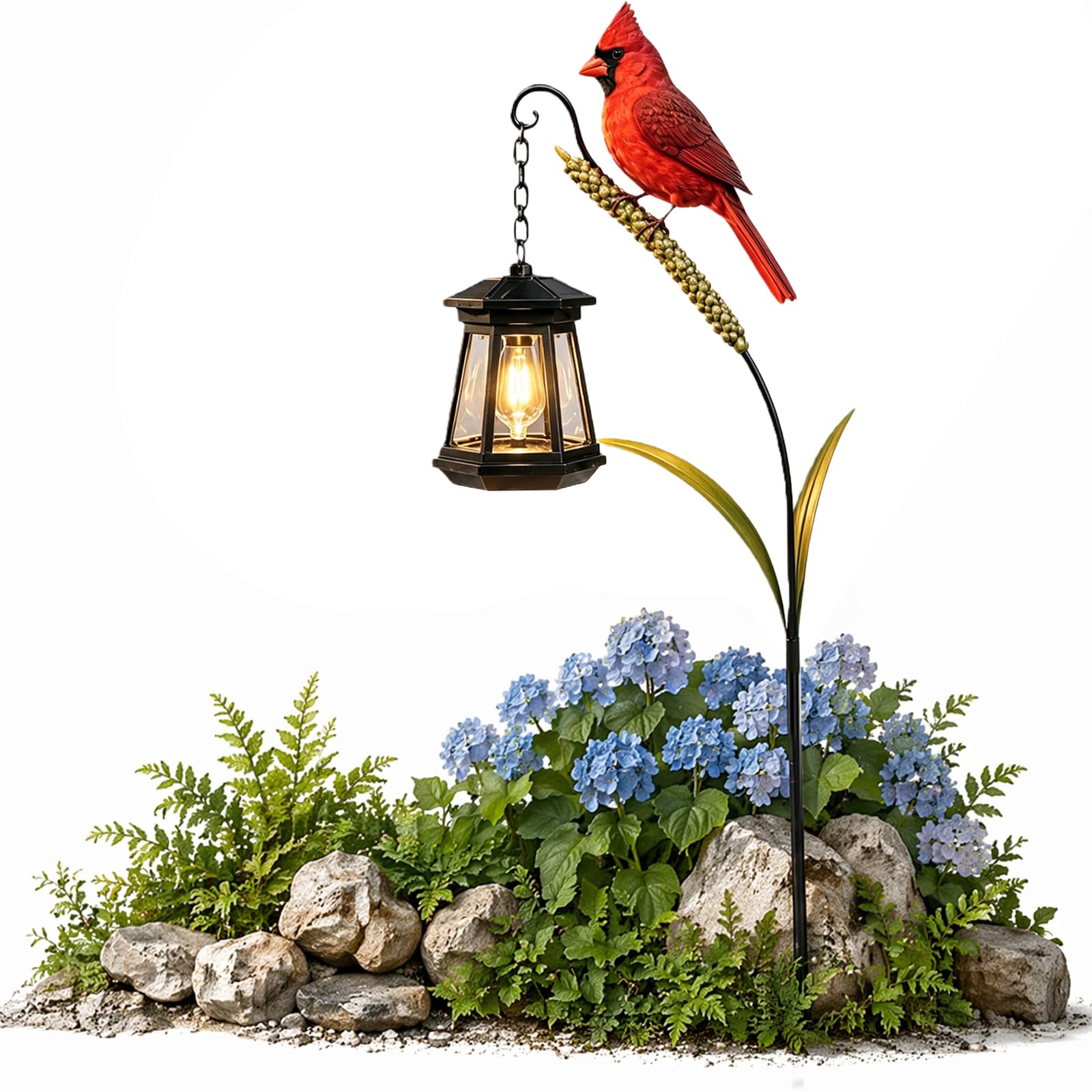 ​Decorative Solar Cardinal Lantern, Redbird Garden Stake Light