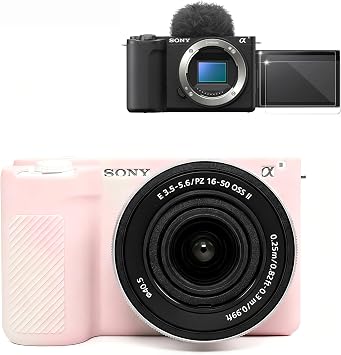 Case for Sony Alpha ZVE10 II Camera Accessories, ZV-E10 II Soft Silicone Protective Case with Screen Protector, Lightweight, Anti-Scratch for Sony ZV E10 II Cover Misty Pink