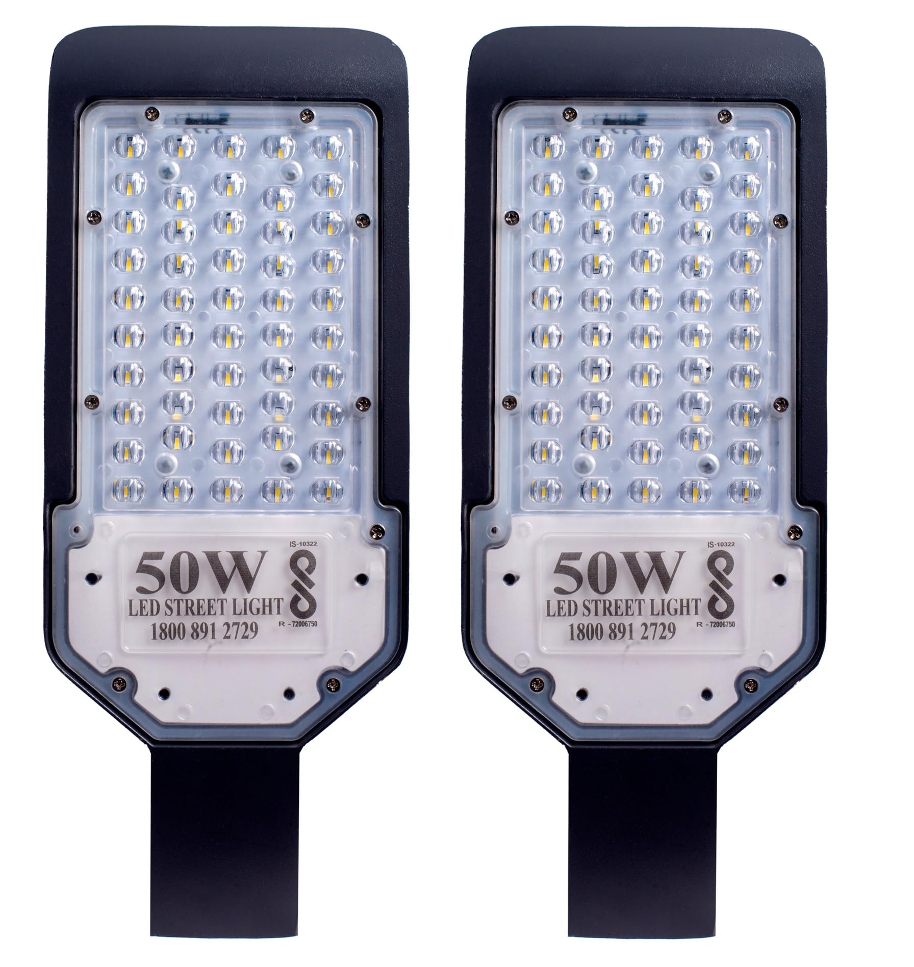 PE 50 Watts Lens LED Street Light Waterproof IP65 Full Polycarbonate Body, 140 Per watt Lumens with 2 Year Warranty & BIS Approved - Pack of 2, Corded Electric, Black Body