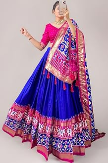 Women's Tussar Silk Lehenga Choli Patola Print with Foil Work With Blouse Solid