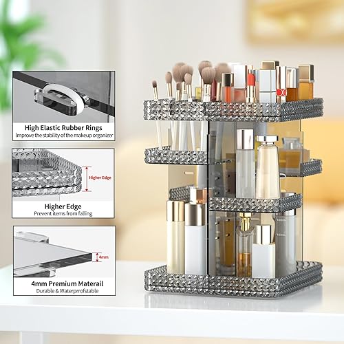 Miniatura 6 de Organizador de maquillaje giratorio, vitrina de cosméticos de gran capacidad, organizador acrílico para el cuidado de la piel con cepillo de