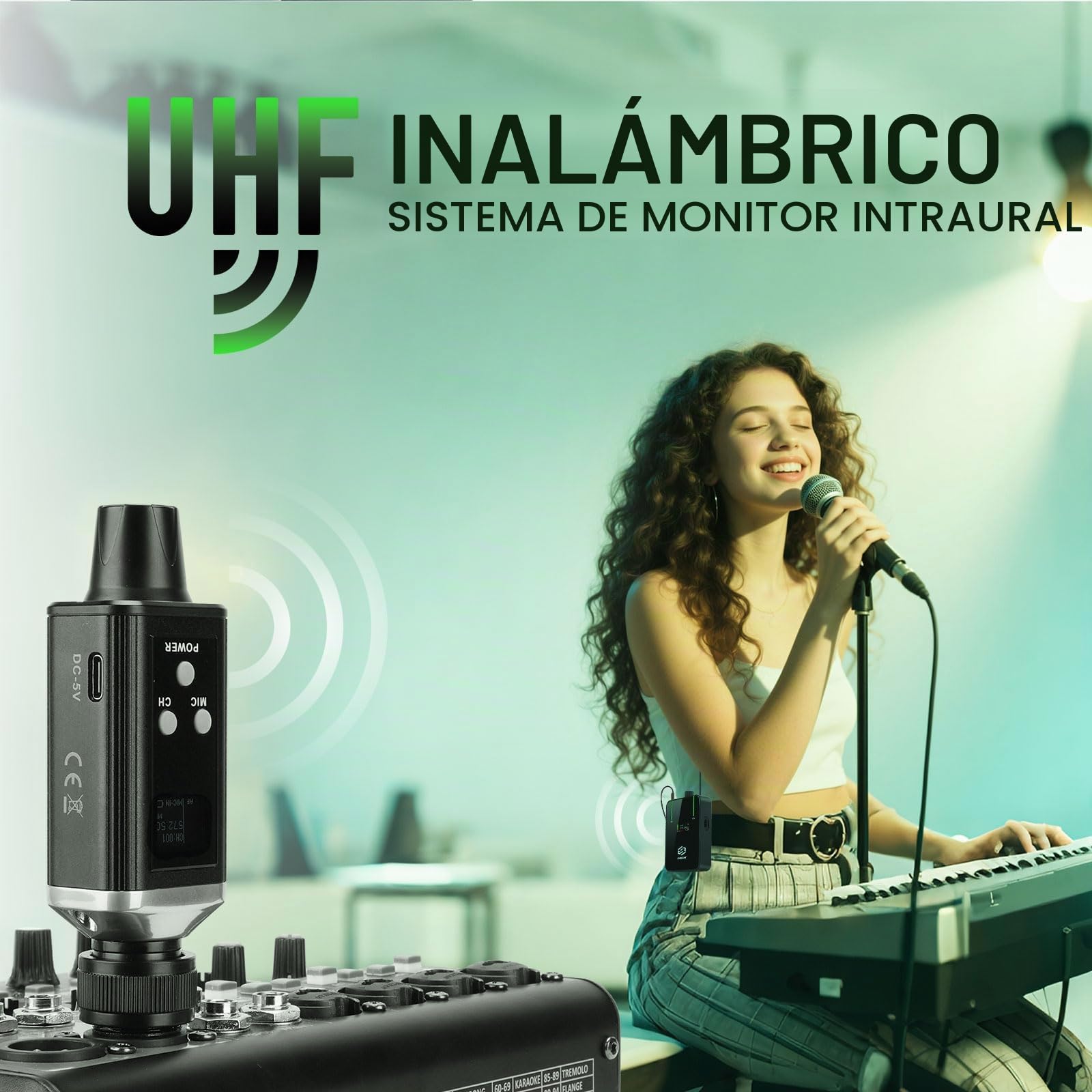 AR9 UHF - Sistema de monitor intrauditivo inalámbrico mono y receptor de cinturón para estudio, ensayo de banda y actuaciones en vivo (AR9-1-BK)