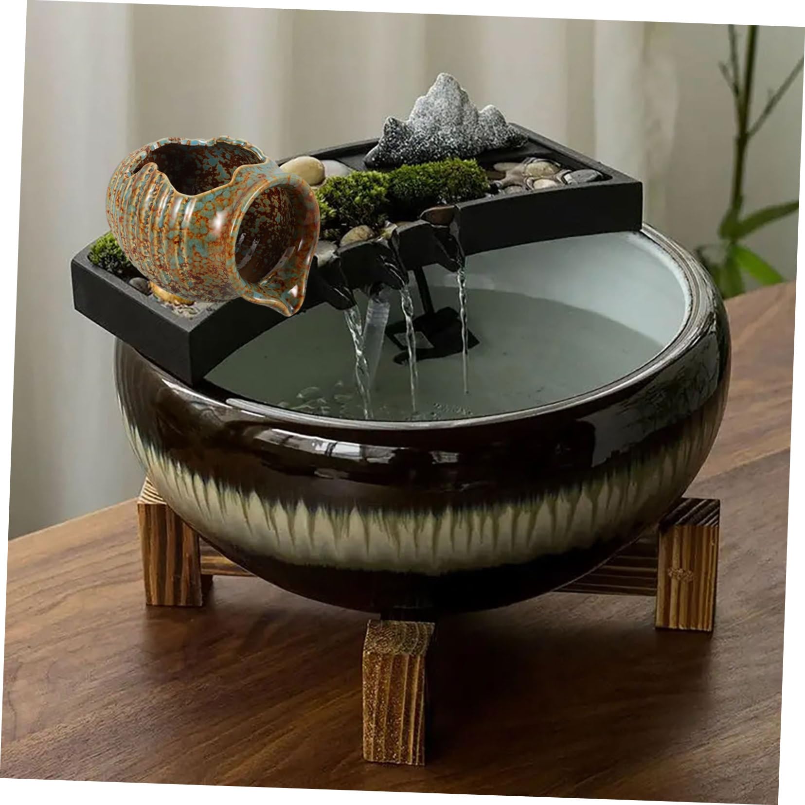 Amazon.co.jp: Happyyami 陶製噴水ジャー 流れる水の装飾 や室内用の