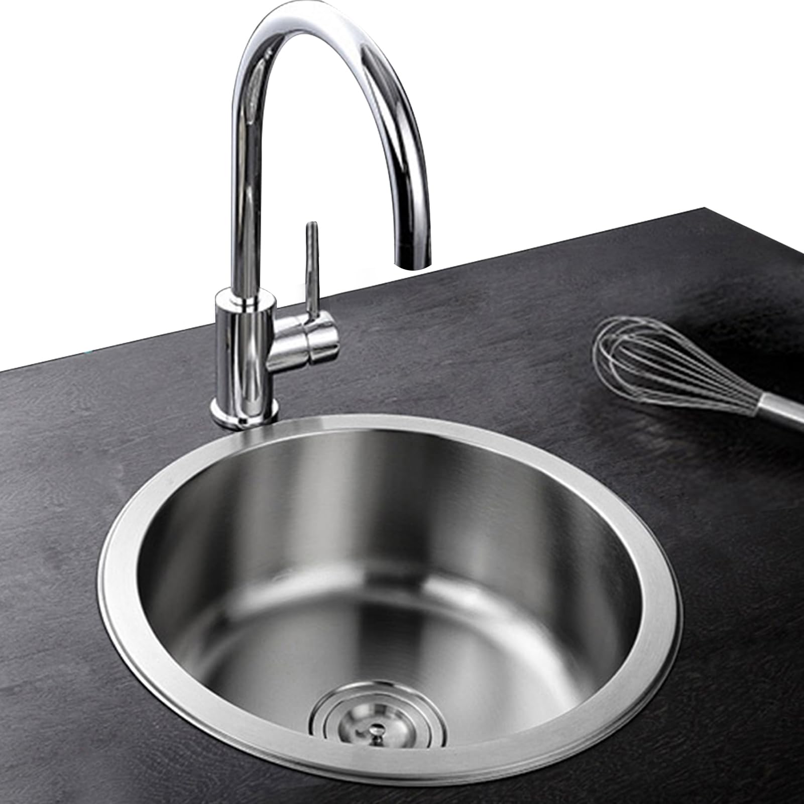 ZQFHSX Round Built-in Sink Stainless Steel Kitchen Hand Wash Basin with Tap Modern Design Silencer Pad for Bathroom Bar RV (36 * 36cm)