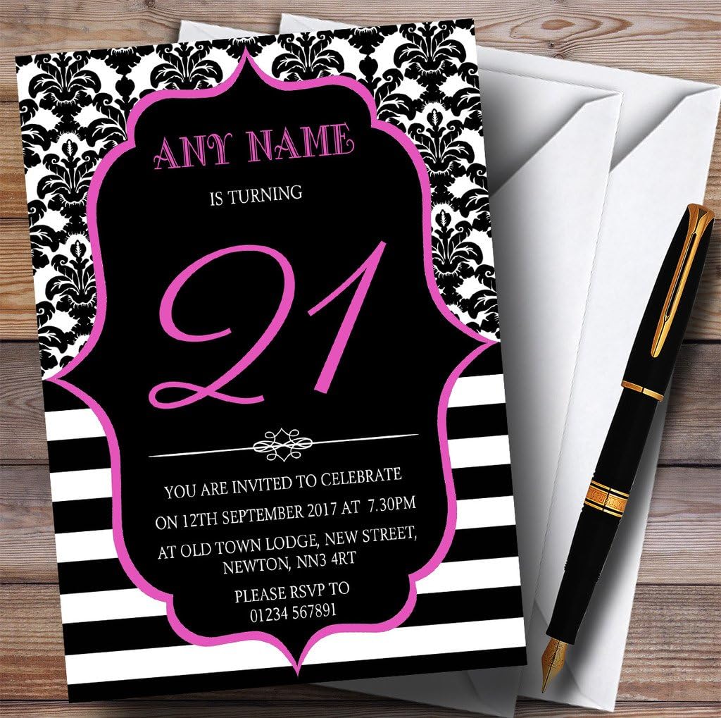 Vintage Damask Pink 21st Personalized Birthday Party Invitations