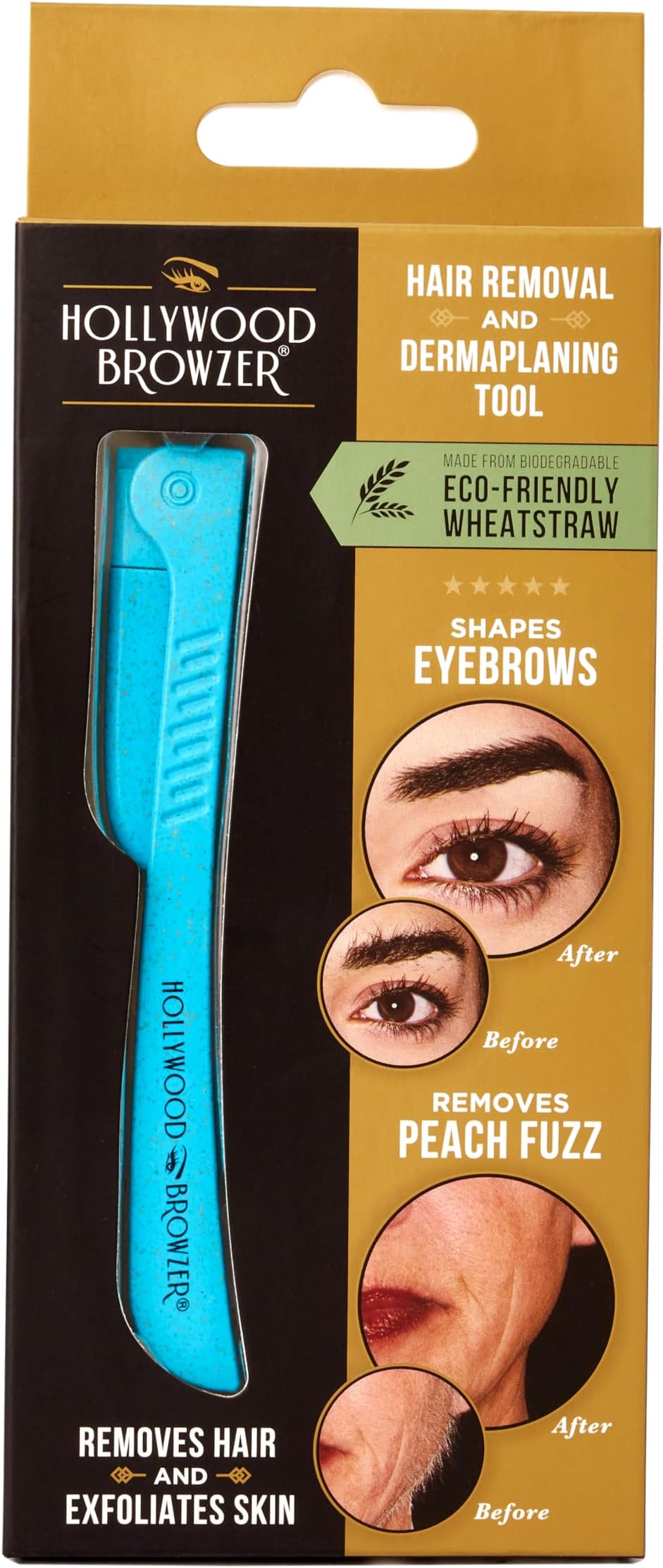 Hollywood Browzer Dermaplaning Razor Tool for Face - Eyebrow Shaping - Removing Unwanted Hair and Peach Fuzz - Exfoliating Tool for Women - Face Razor for Women - Facial Hair Remover (Blue Opal)