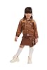 Girls Elegant Velvet Leather Jacket with Front Pockets and Short Skirt Set