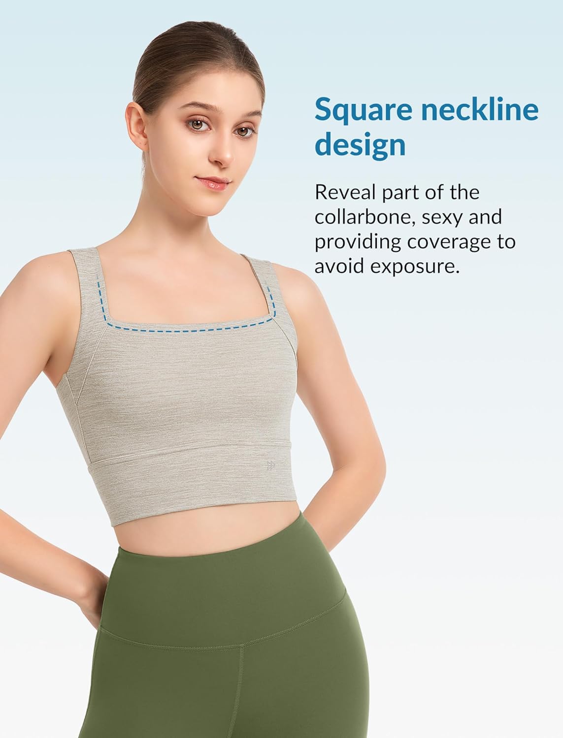 Yvette Yoga Sports Bras for Women Longline Square Neck Plain Light Support Padded Wireless Bra Full Coverage Cropped Tank Top - Image 4