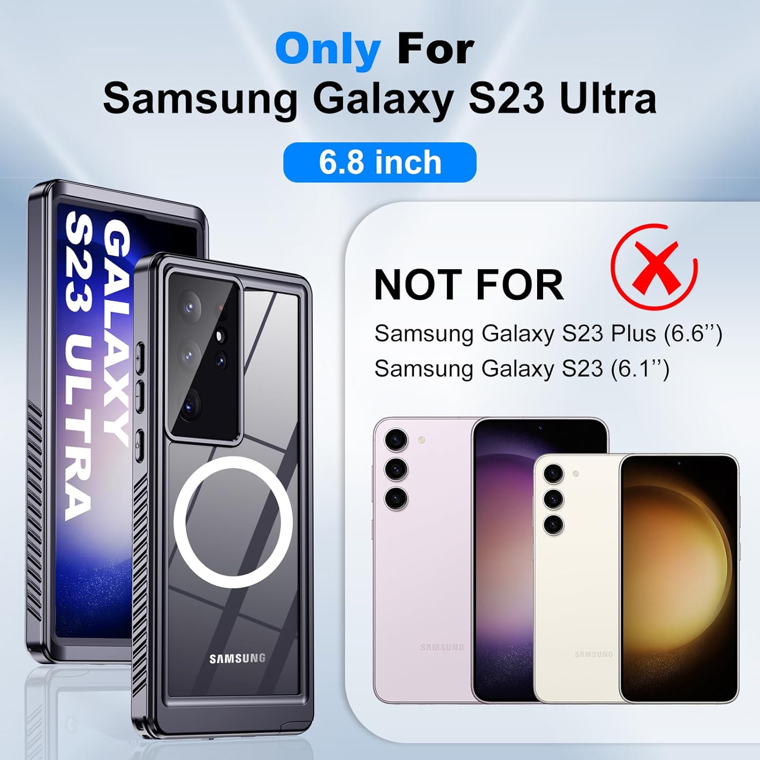 for Samsung Galaxy S23 Ultra Waterproof Case with Magsafe, Built-in Magnetic & Screen Protector, IP68 Certified Full Body Shockproof, for Water Sports Underwater Photography, 6.8" Black