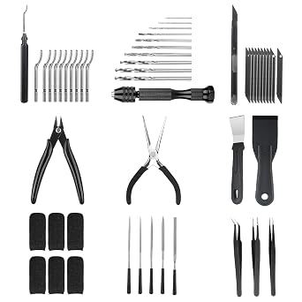 3D Printer Tools Kit Essential, 3D Printing Tools Kit, 3D Printer Accessories with 50Pcs Deburring Tool, Wire Cutter, Drill, Scraper.. for Remove, Smoothing, Finishing, Deburring, Craving, Drilling