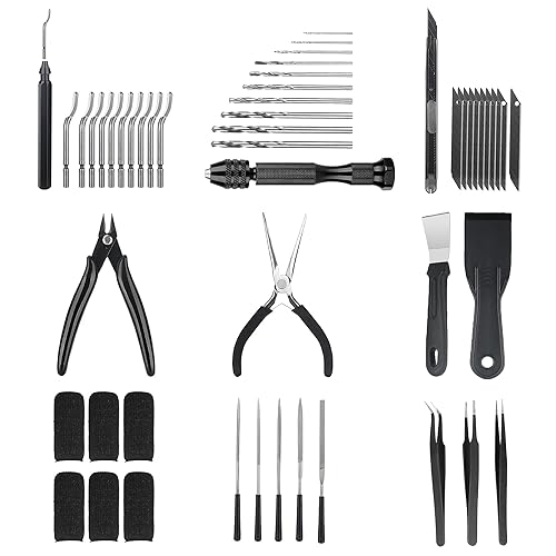 3D Printer Tools Kit Essential, 3D Printing Tools Kit, 3D Printer Accessories with 50Pcs (Deburring Tool, Wire Cutter, Drill, Scraper..) for Remove, Smoothing, Finishing, Deburring, Craving, Drilling