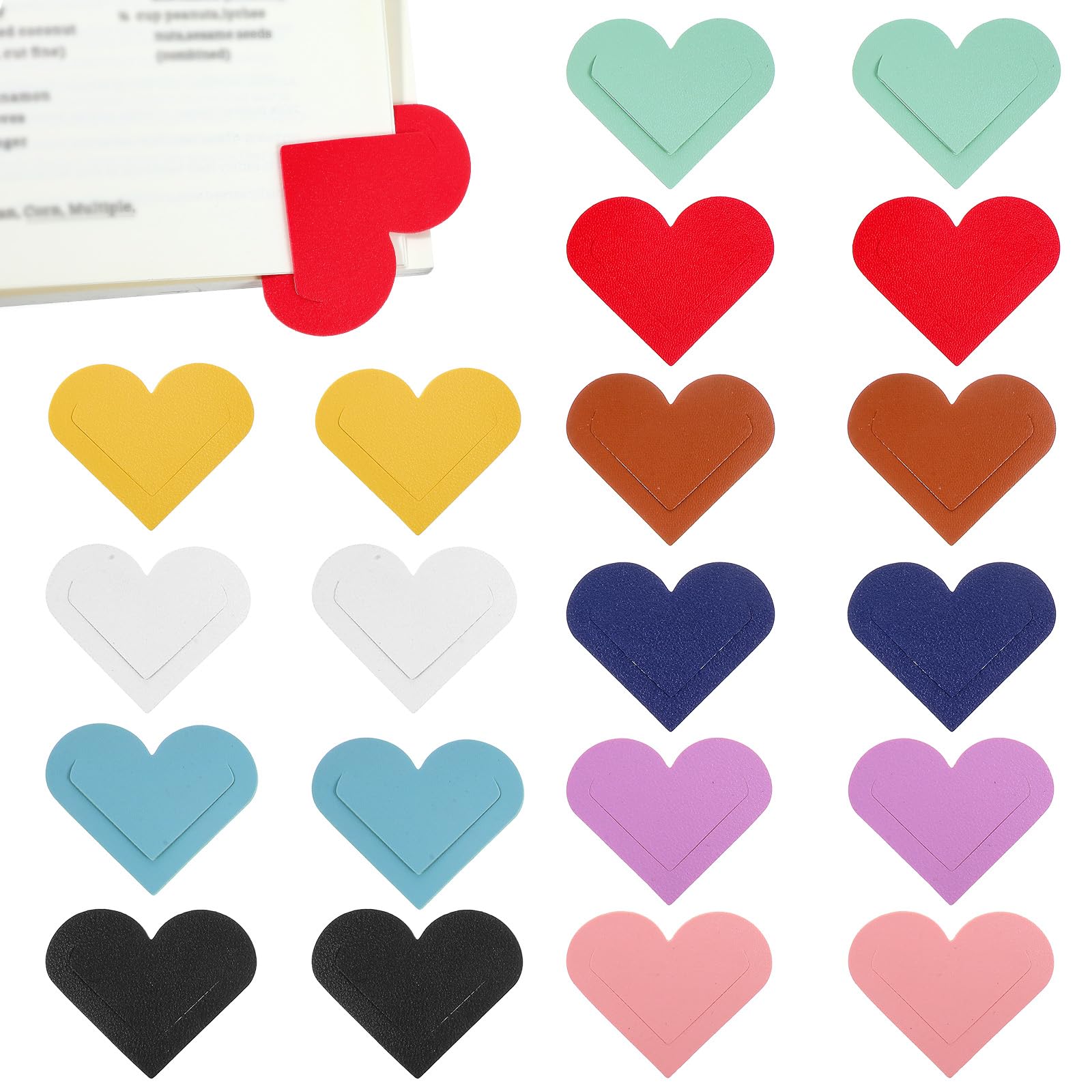 Ouligay 20pcs Leather Bookmarks for Women Cute Heart Book Marks for Reading Women PU Leather Corner Bookmark Book Lovers Accessories Gifts for Teacher