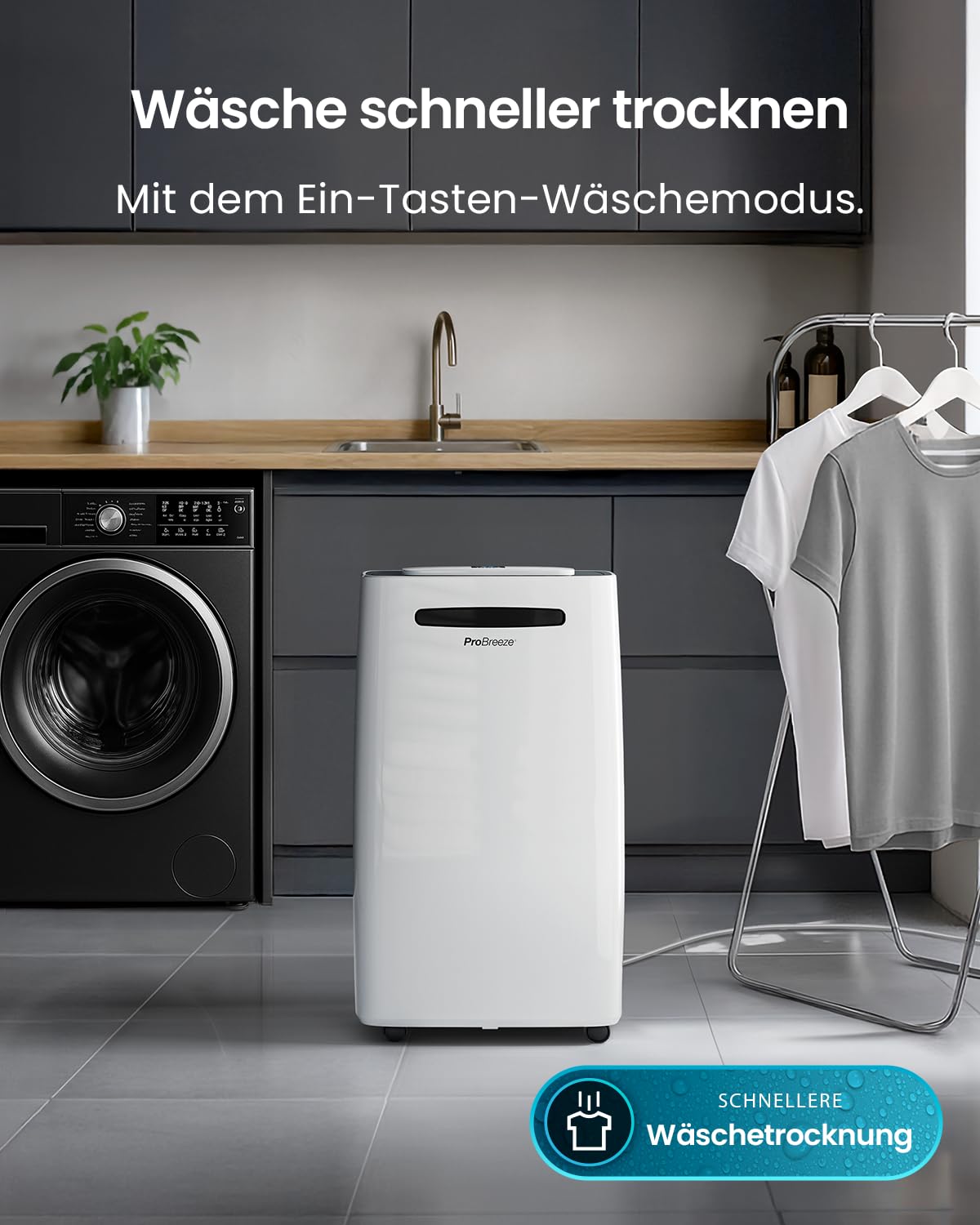 Pro Breeze Luftentfeuchter 20L in 24h Entfeuchtungsleistung - Raumgröße ca. 195m³ (~30 m²) - mit 4 Betriebsarten, Digitalanzeige, Ablaufschlauch, Wäschetrocknung, Timer - Gegen Feuchtigkeit, Schimmel