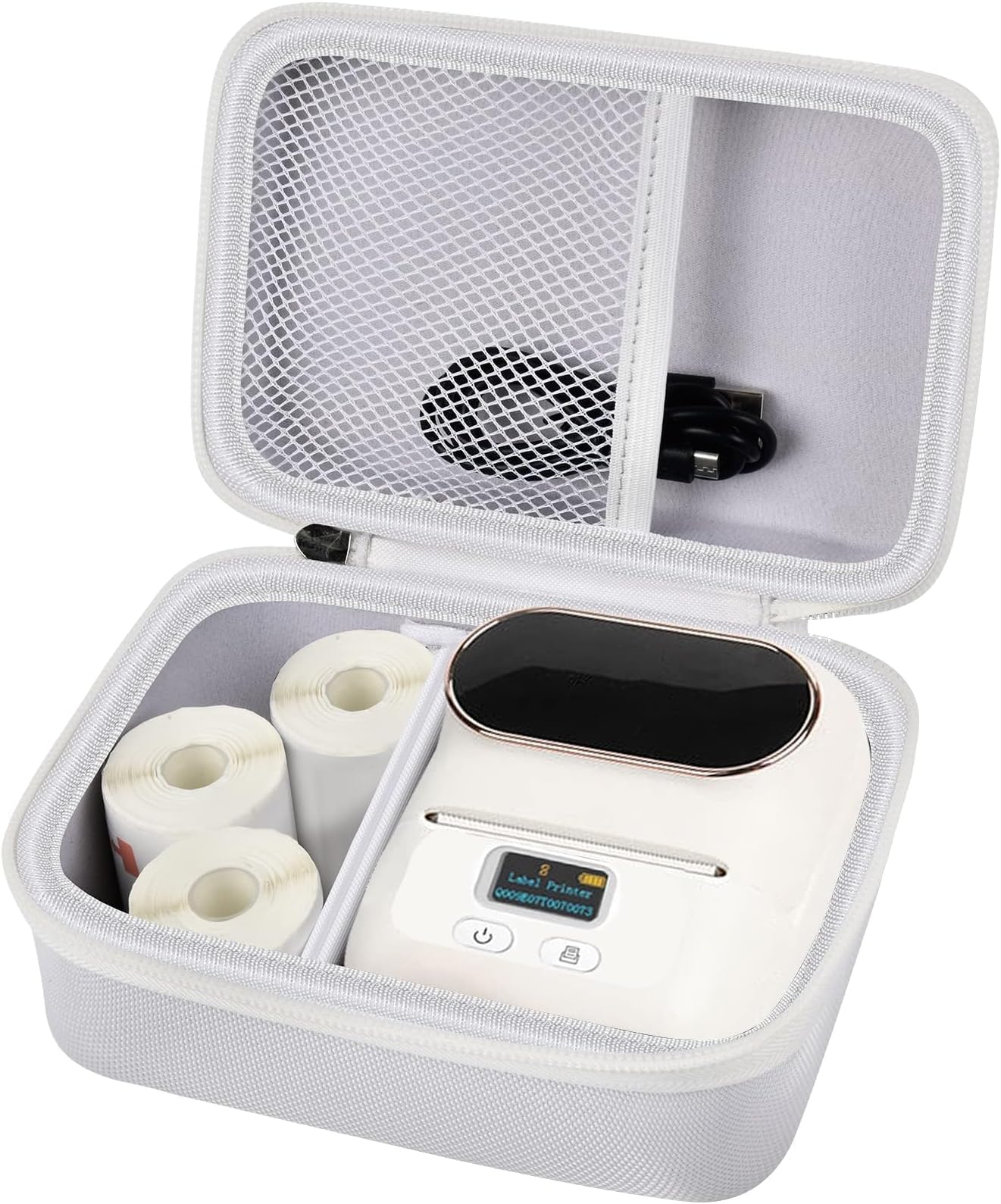Boobowl Case Compatible with Phomemo M110 Label Maker - Portable Mini Bluetooth Thermal Label Maker Carrying Storage Bag for Printer Labels, USB Cable and Accessories (Box Only) - White