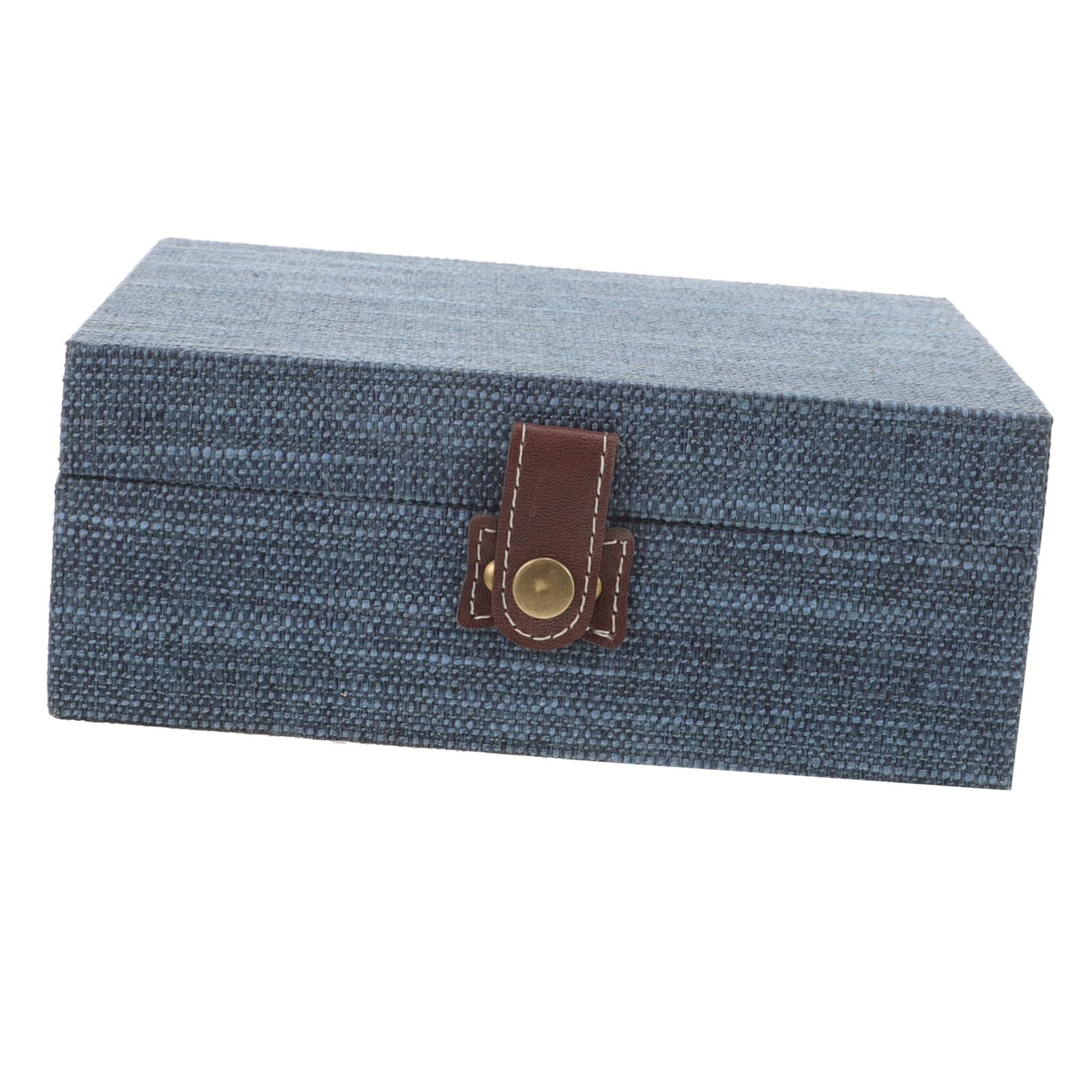 Boîte à bijoux en bois et tissu bleu | Organiseur de rangement rétro maison