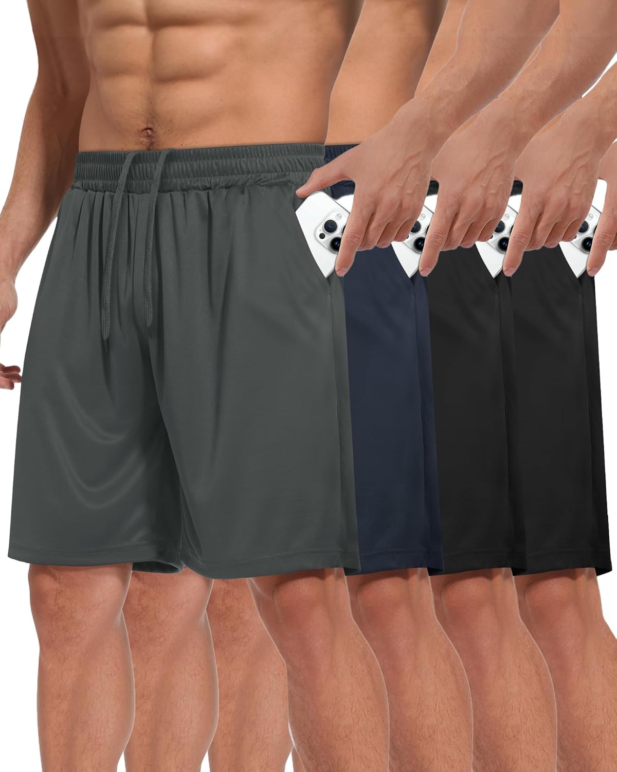 4 Pack Gym Mens Shorts - Basketball Athletic Shorts with Pockets Fitness Clothing Black Workout Quick Dry Shorts